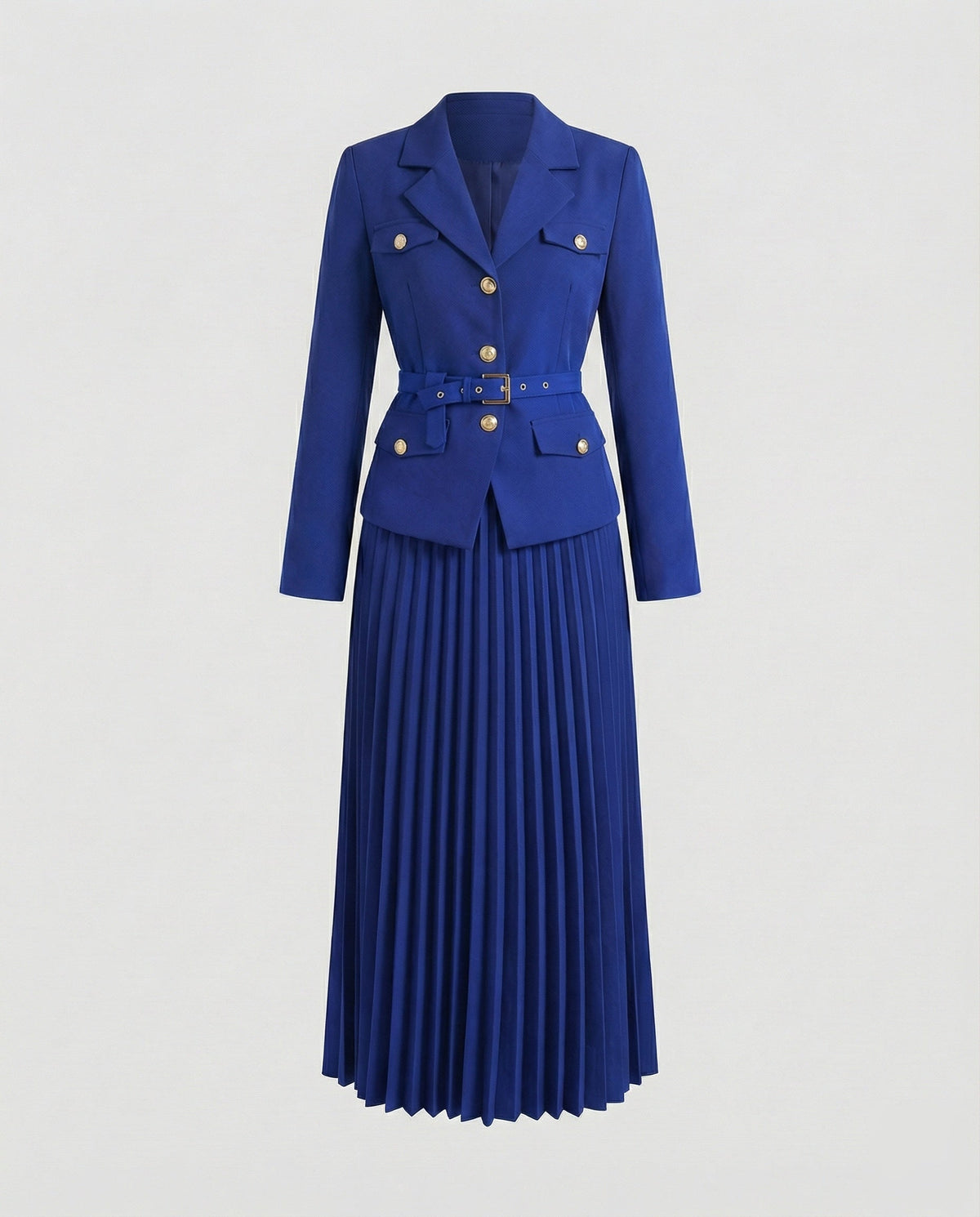 Bettina | Traje de Blazer y Falda Maxi Plisada, Elegante