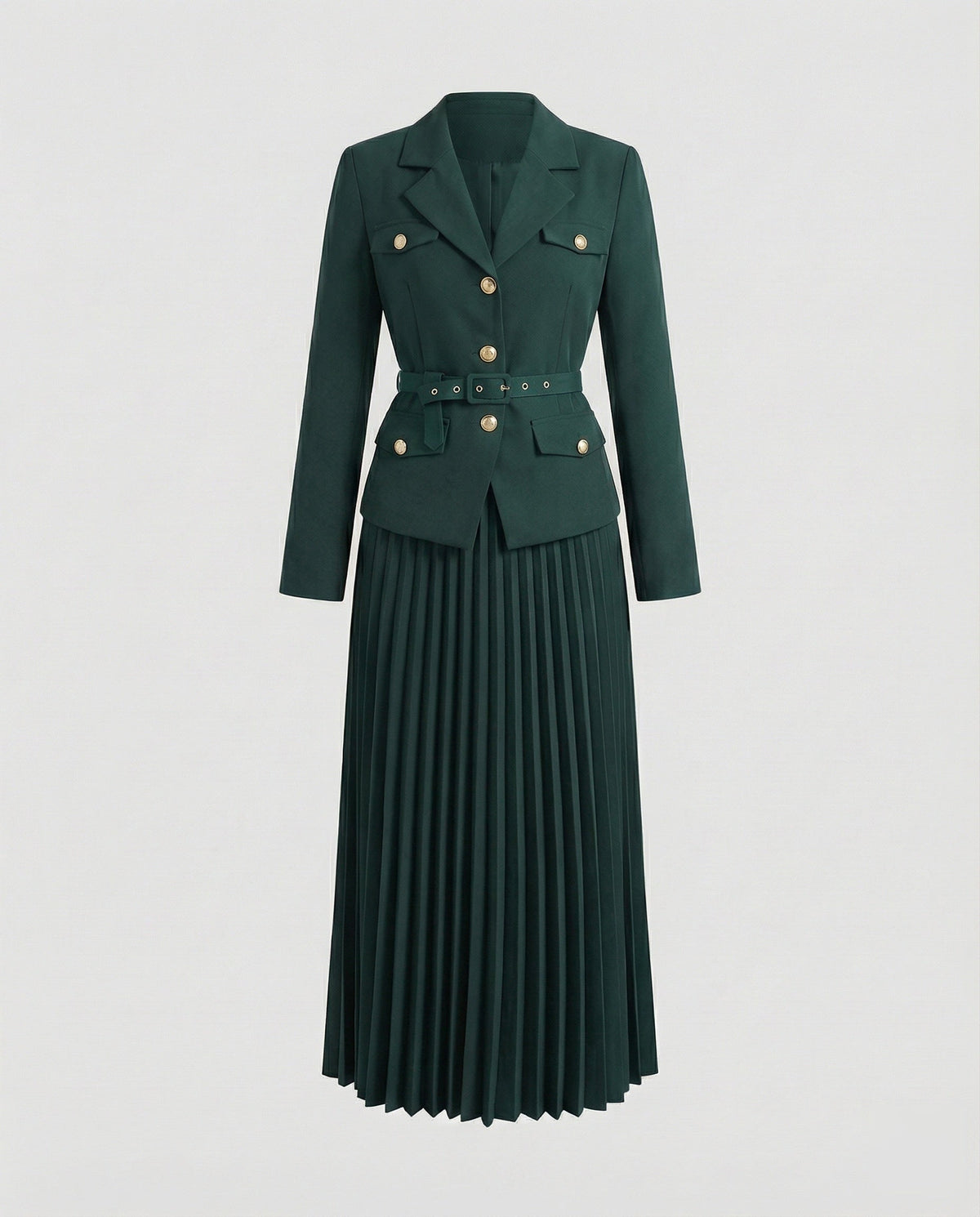 Bettina | Traje de Blazer y Falda Maxi Plisada, Elegante