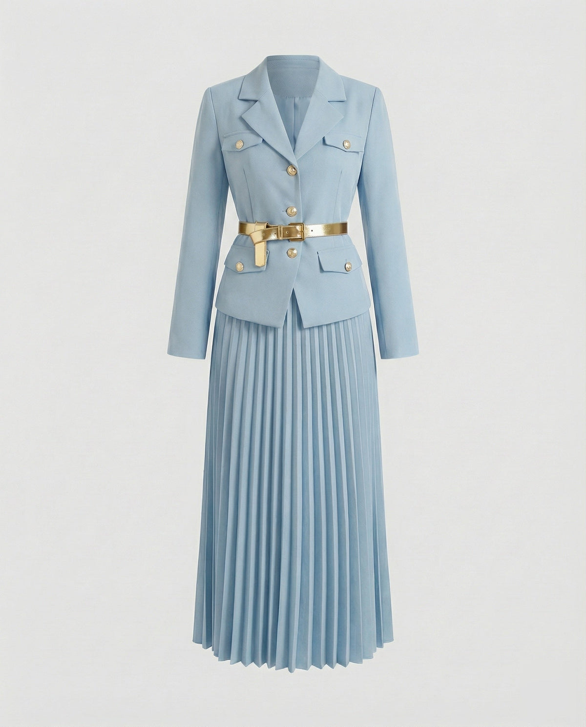 Bettina | Traje de Blazer y Falda Maxi Plisada, Elegante