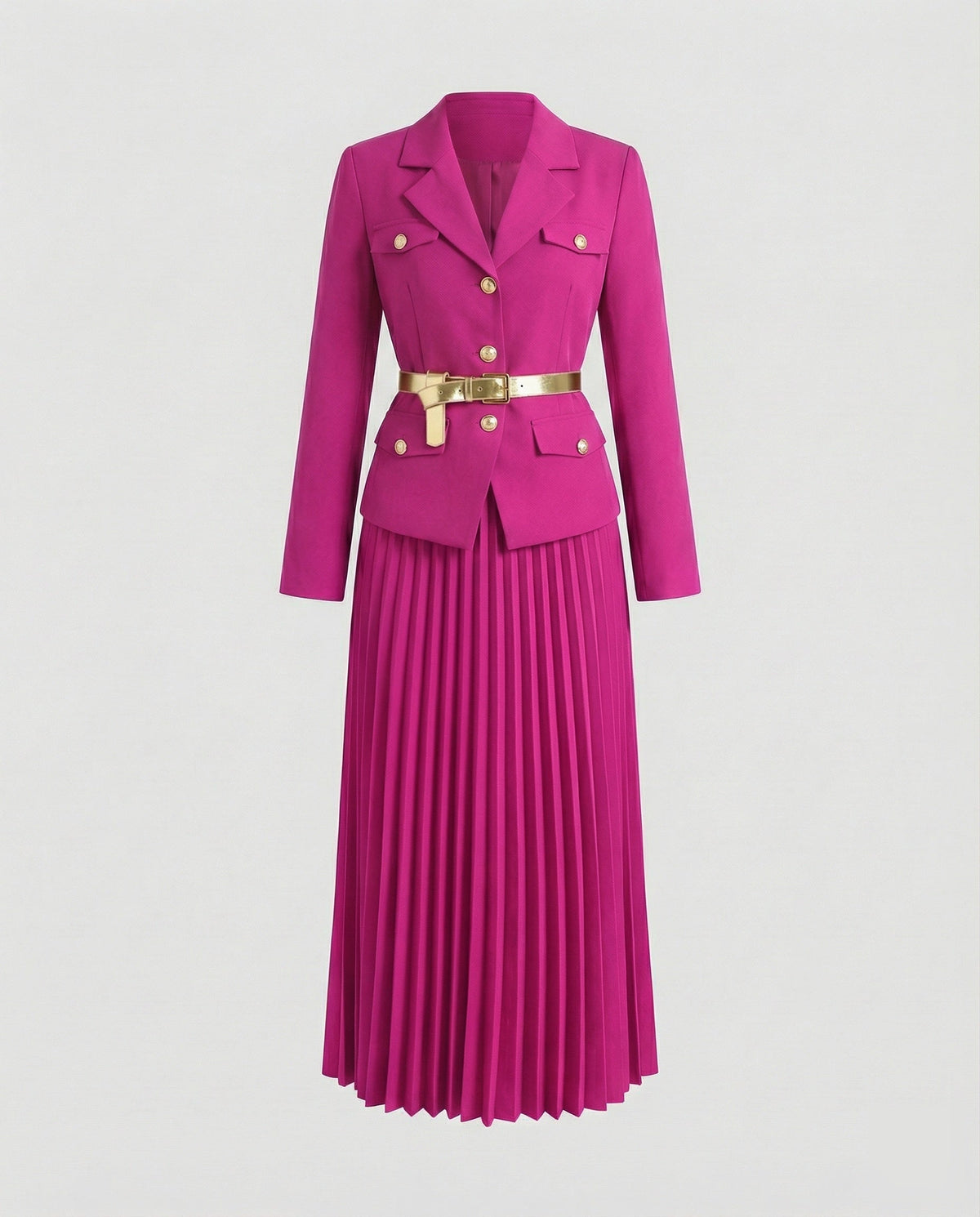 Bettina | Traje de Blazer y Falda Maxi Plisada, Elegante