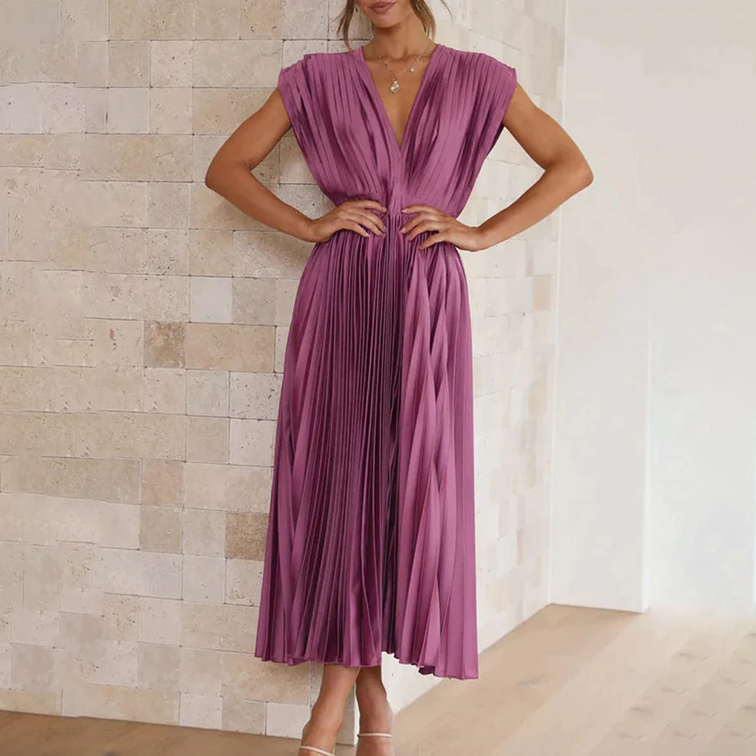 Marni | Vestido Midi Plisado con Escote en V, Elegante y Sofisticado