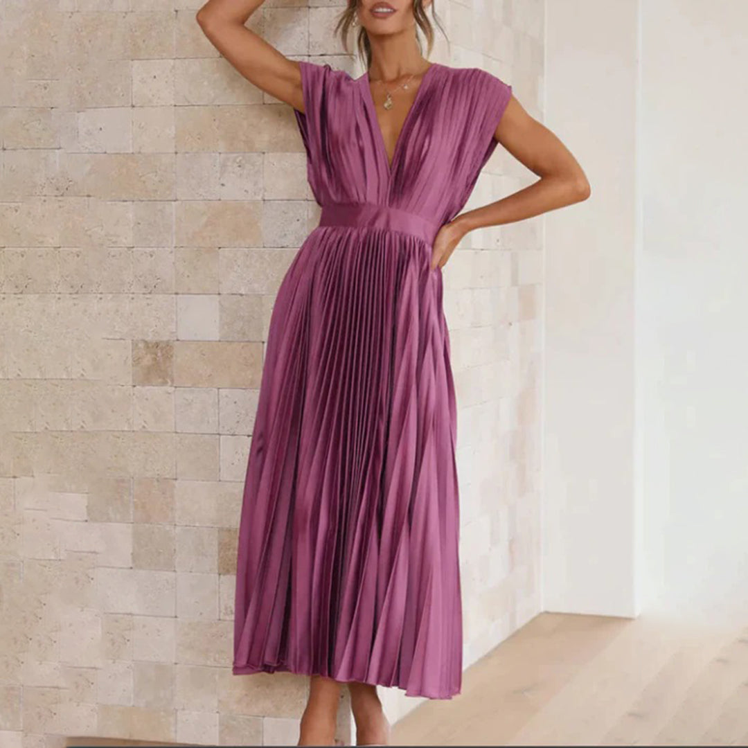 Marni | Vestido Midi Plisado con Escote en V, Elegante y Sofisticado
