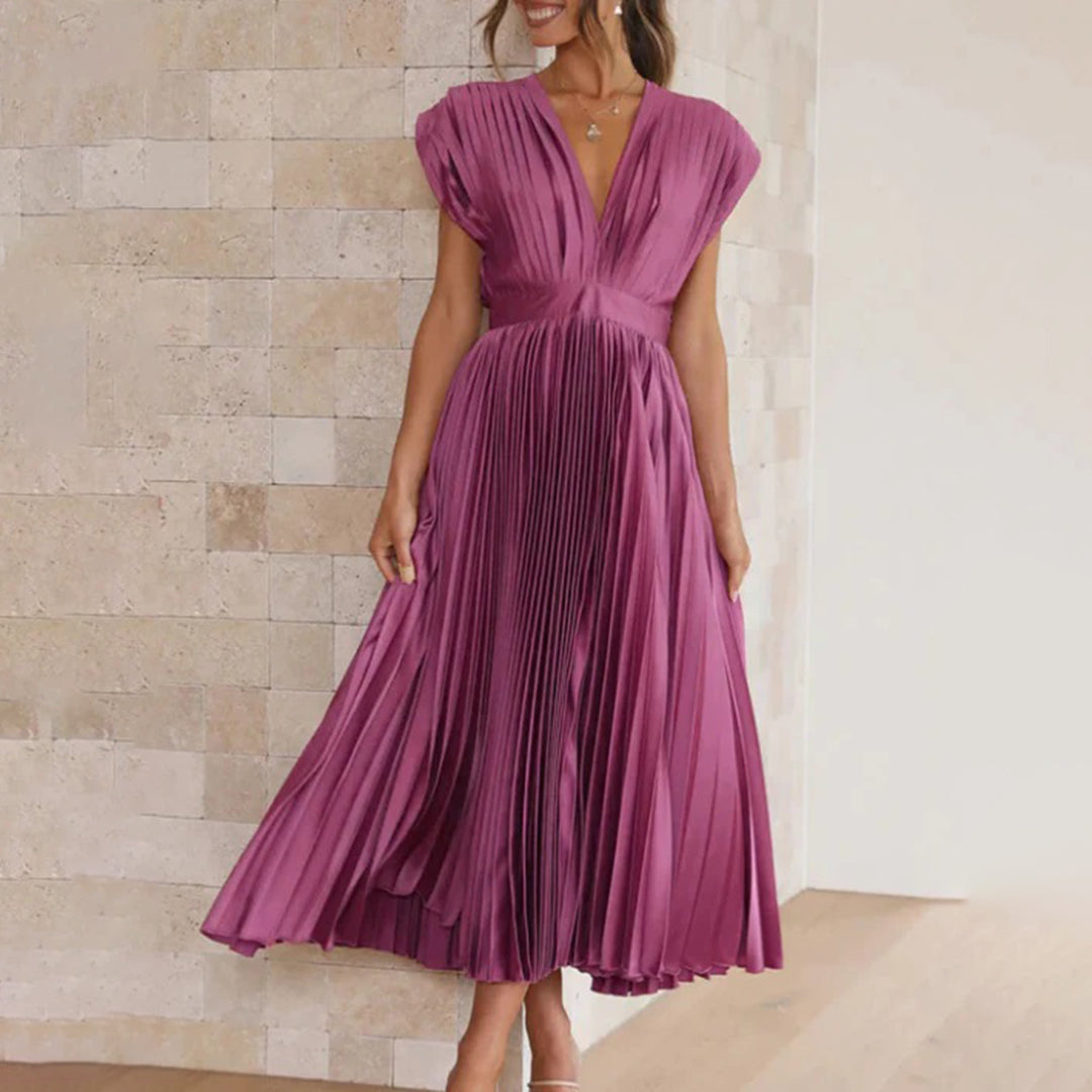 Marni | Vestido Midi Plisado con Escote en V, Elegante y Sofisticado