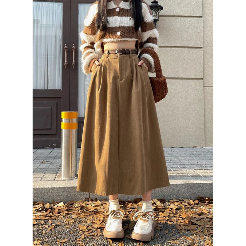 Gianna | Falda Midi de Pana con Cinturón, Clásica