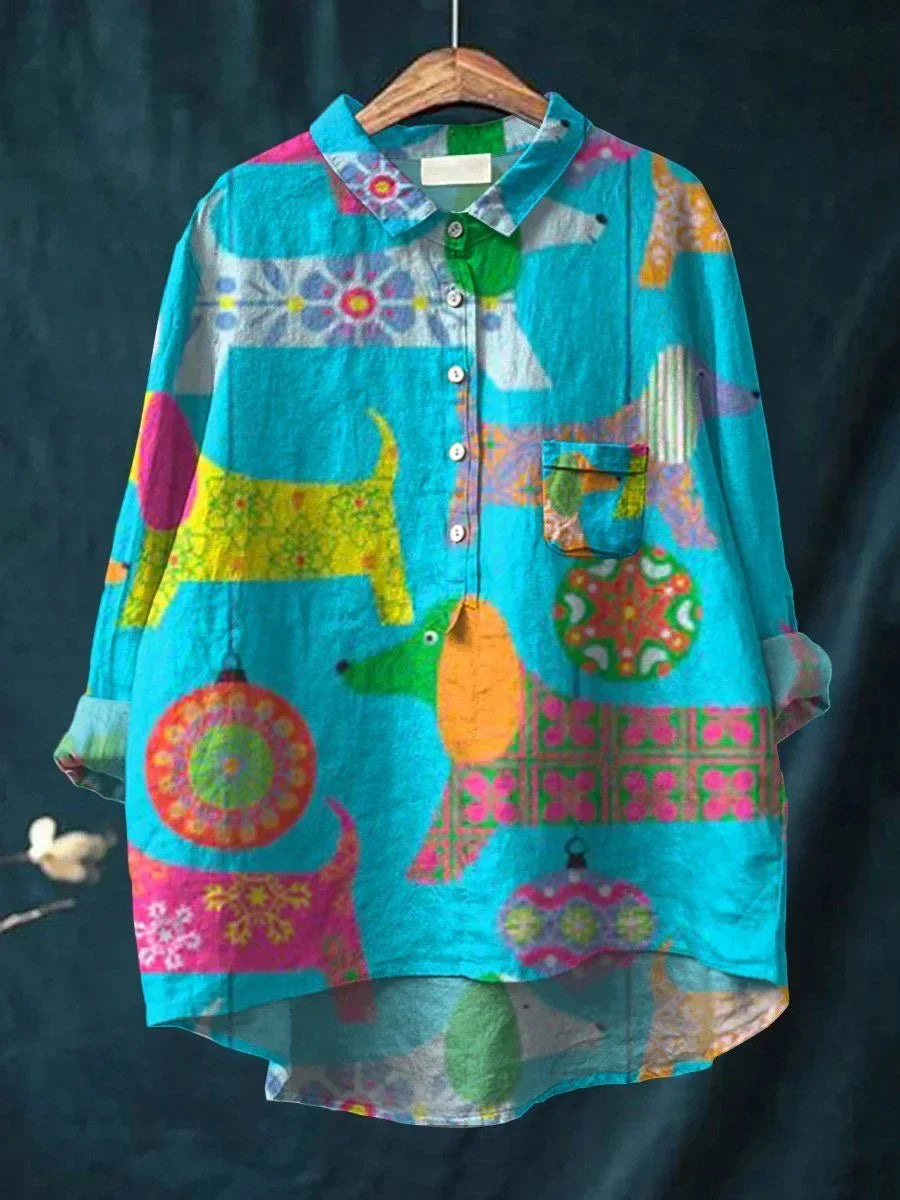 Úrsula | Camisa con Estampado Artístico de Gatos, Original