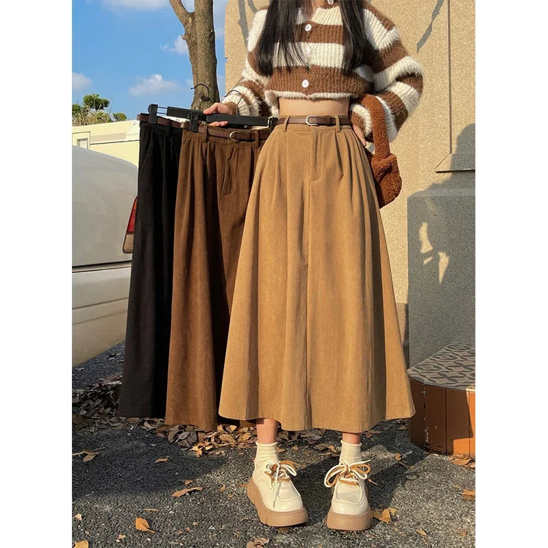Gianna | Falda Midi de Pana con Cinturón, Clásica