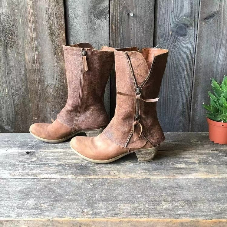 Gioia | Botas de Piel Auténtica a Media Pierna con Cremallera, Otoñales