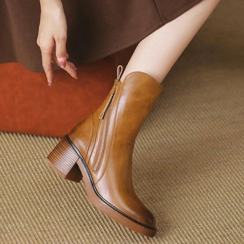 Imelda | Botines de Piel Minimalistas con Cremallera, Elegantes