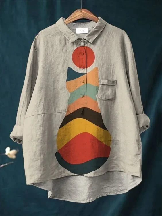 Úrsula | Camisa con Estampado Artístico de Gatos, Original