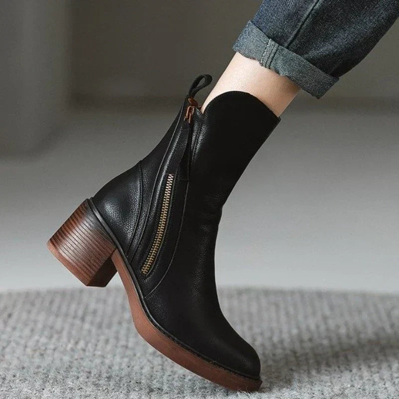 Imelda | Botines de Piel Minimalistas con Cremallera, Elegantes