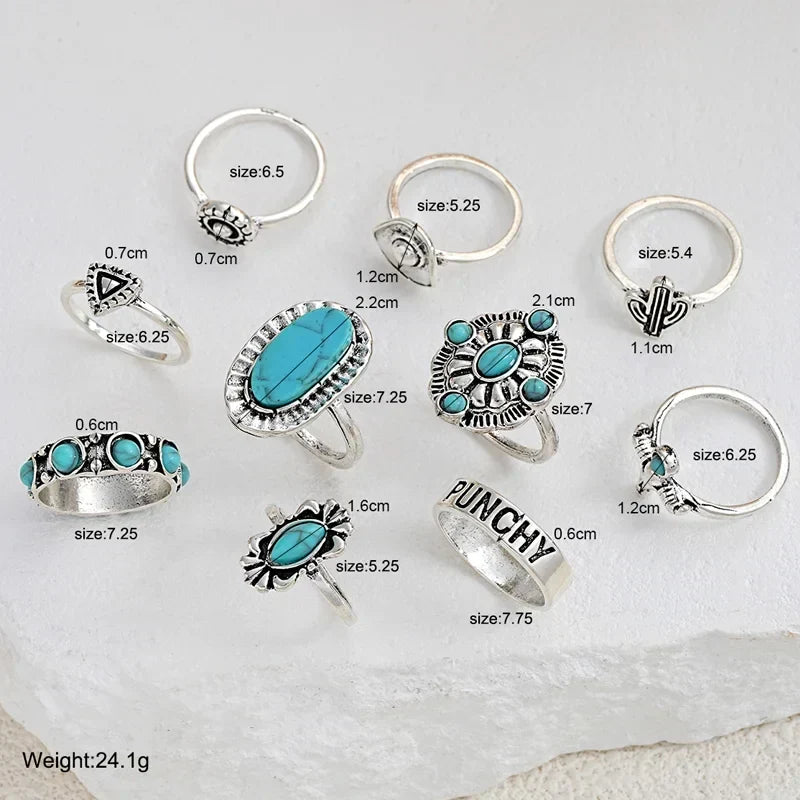 Dakota | Set de 10 Anillos Estilo Western con Turquesa