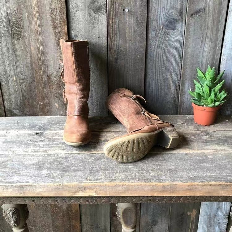 Gioia | Botas de Piel Auténtica a Media Pierna con Cremallera, Otoñales