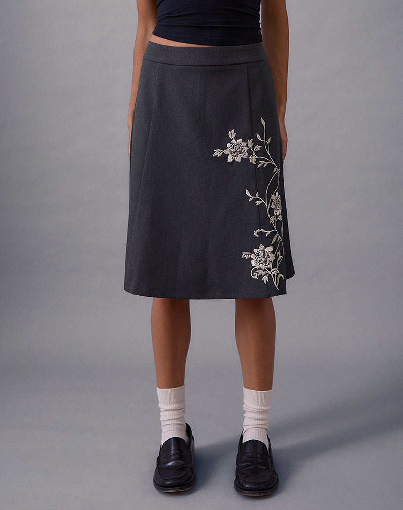 Ester | Falda Midi con Bordado de Flores, Sofisticada