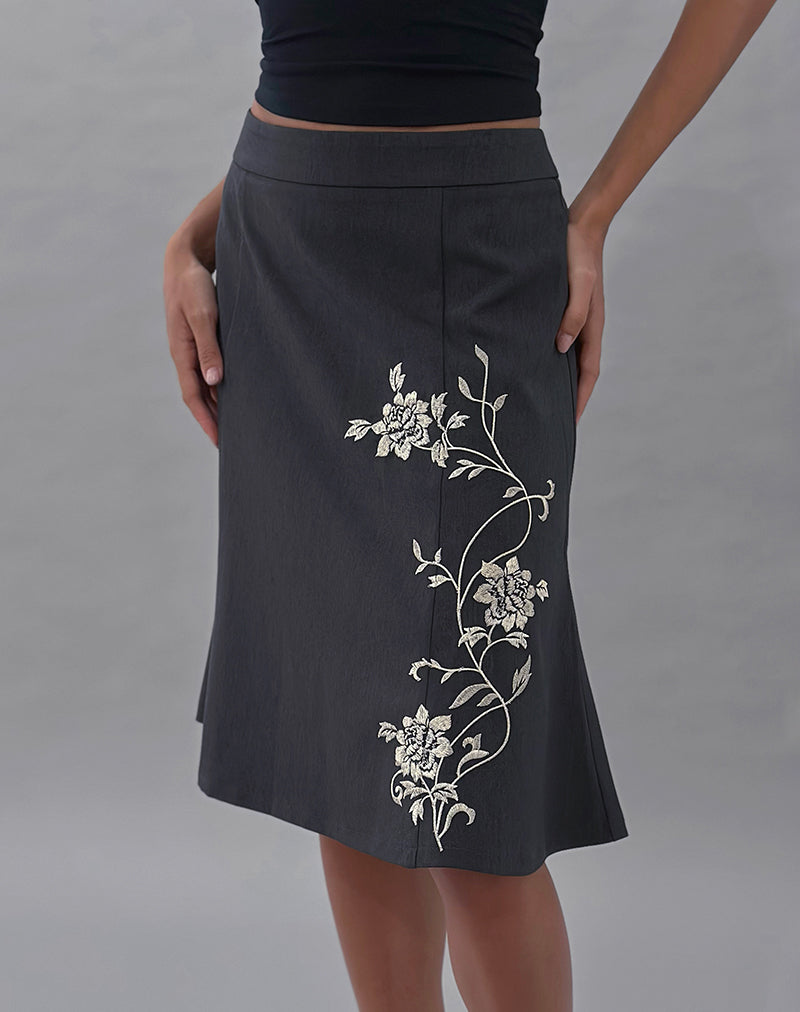 Ester | Falda Midi con Bordado de Flores, Sofisticada