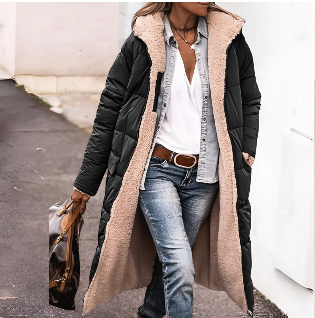 Margot | Capa Acolchada Reversible con Forro Sherpa, Calentita