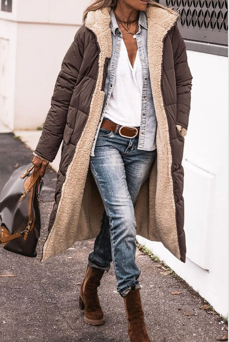 Margot | Capa Acolchada Reversible con Forro Sherpa, Calentita
