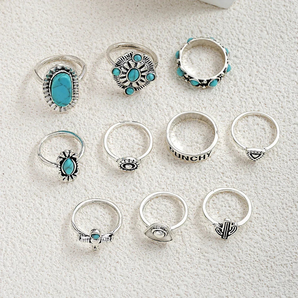 Dakota | Set de 10 Anillos Estilo Western con Turquesa