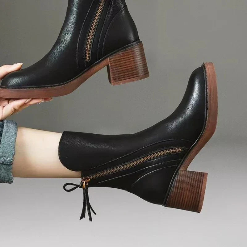 Imelda | Botines de Piel Minimalistas con Cremallera, Elegantes