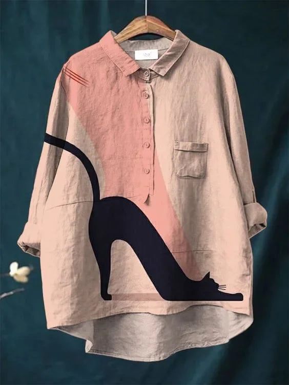 Úrsula | Camisa con Estampado Artístico de Gatos, Original