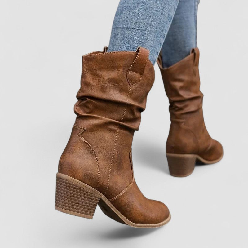 Vivian | Botas Ortopédicas de Piel con Tacón Ancho, Elegantes