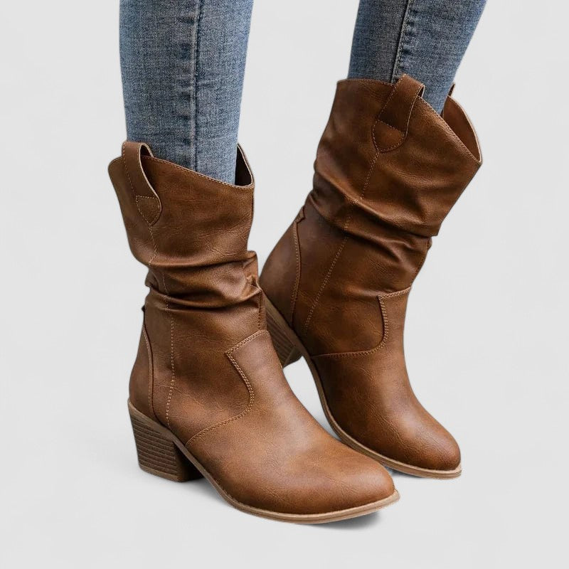 Vivian | Botas Ortopédicas de Piel con Tacón Ancho, Elegantes