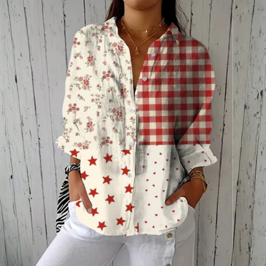 Heather | Blusa con Estampado Patchwork Campestre, Alegre