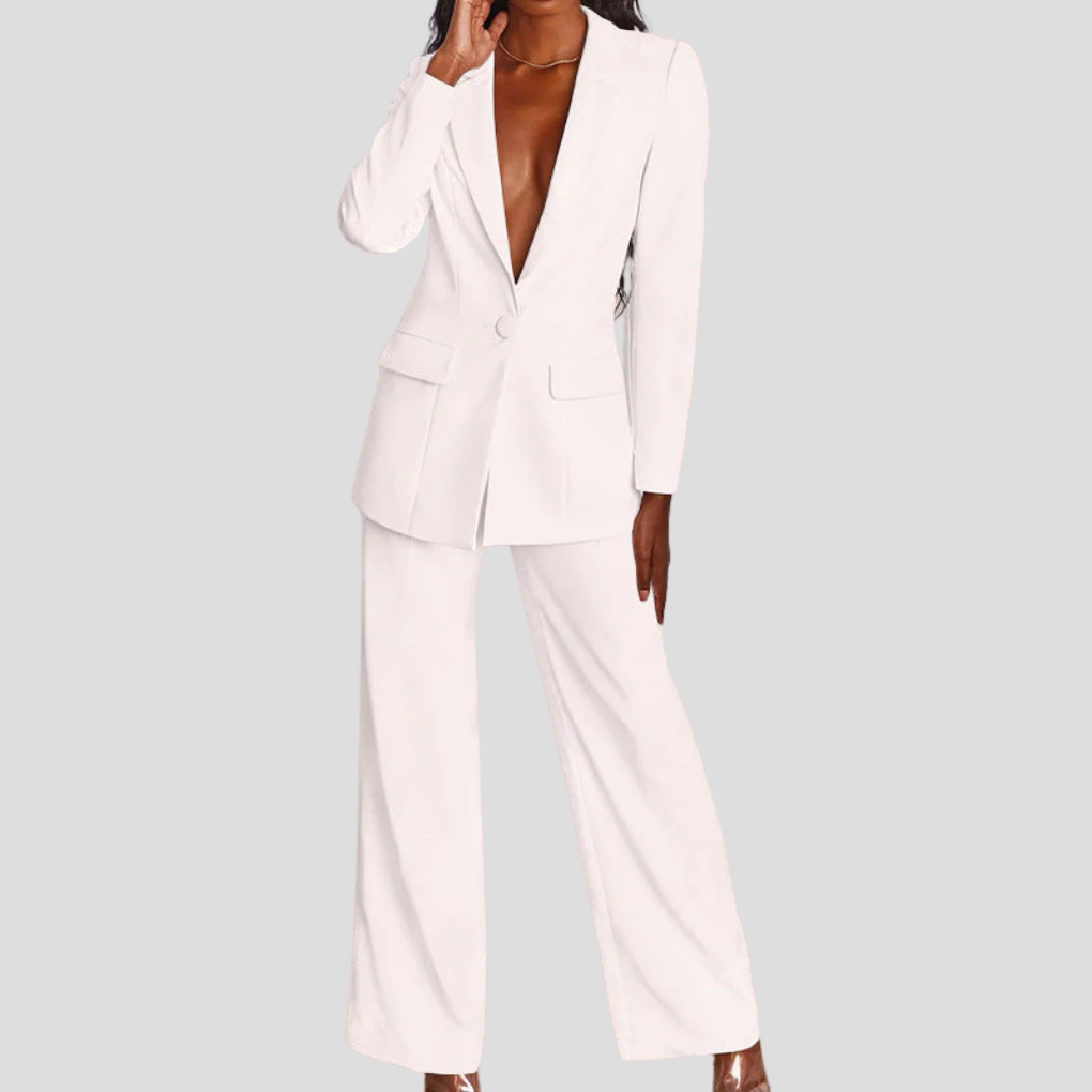 Carina | Traje de Blazer con Solapa y Pantalón Recto, Elegante