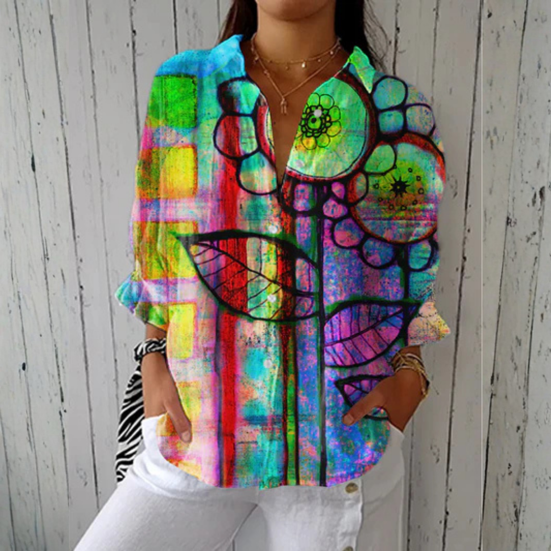 Bianca | Blusa con Flores Artísticas, Colorida