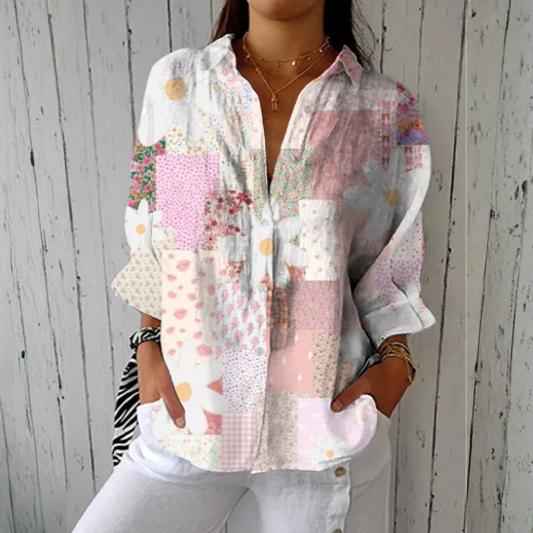 Stephanie | Blusa Patchwork con Margaritas, Fresca