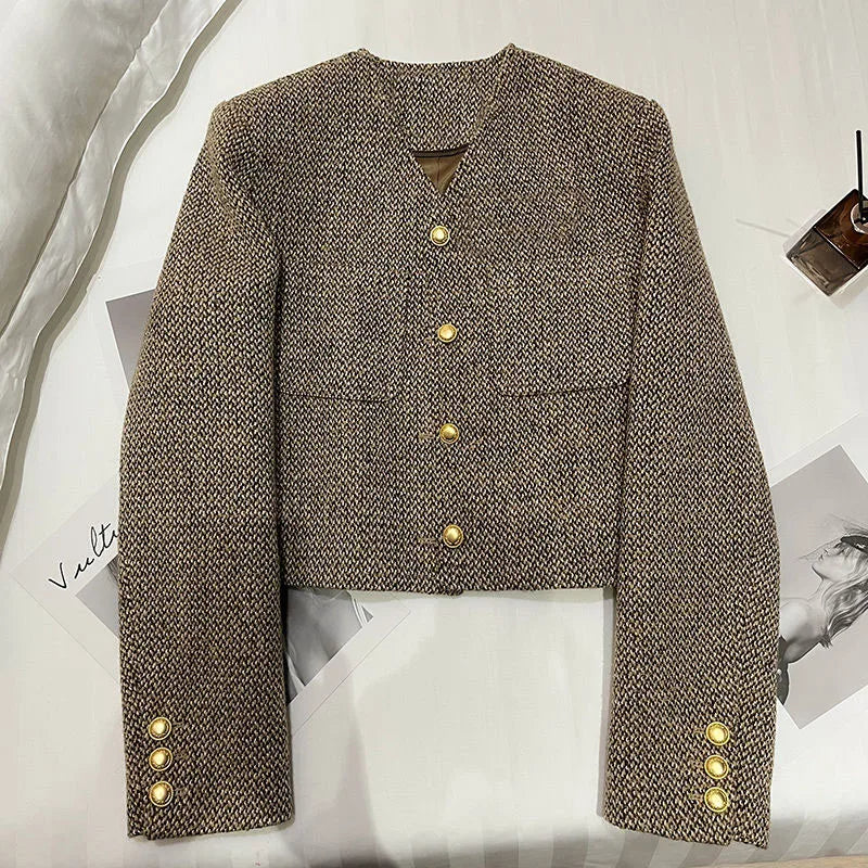 Gina | Chaqueta Corta sin Cuello con Botones Dorados, Chic