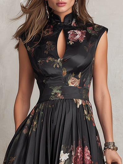 Mireia | Vestido Midi de Satén Plisado con Abertura en el Cuello, Pulido