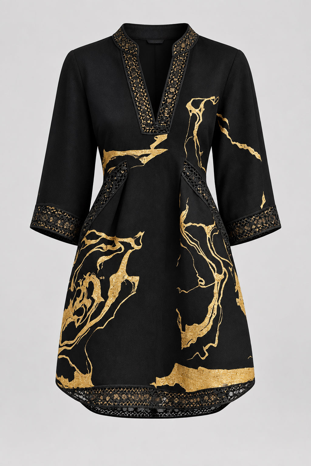 Estelle | Vestido Corto de Encaje Negro y Dorado