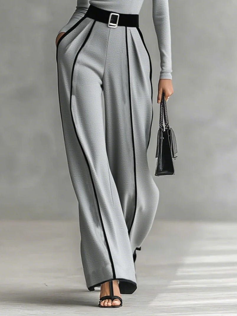Léa | Conjunto de Top de Cuello Alto y Pantalón Ancho con Cinturón, Elegante