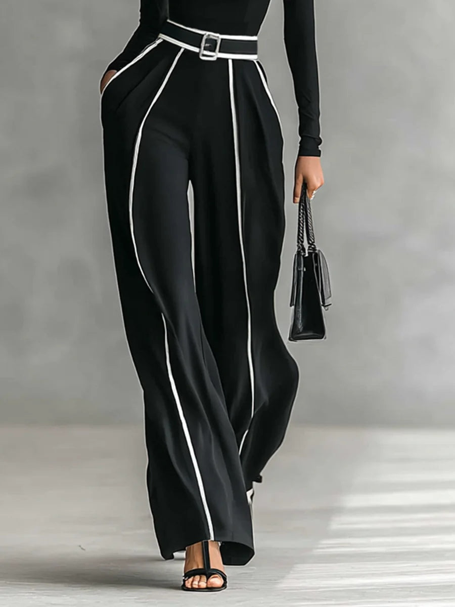 Léa | Conjunto de Top de Cuello Alto y Pantalón Ancho con Cinturón, Elegante
