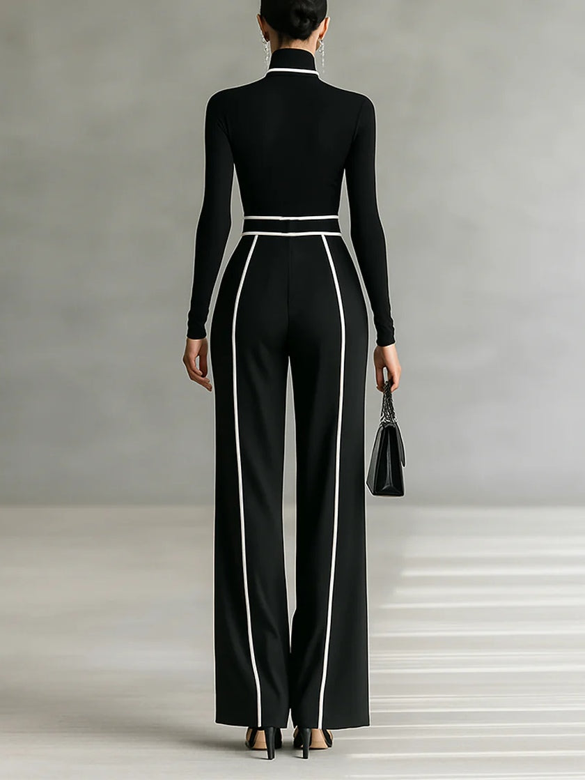 Léa | Conjunto de Top de Cuello Alto y Pantalón Ancho con Cinturón, Elegante