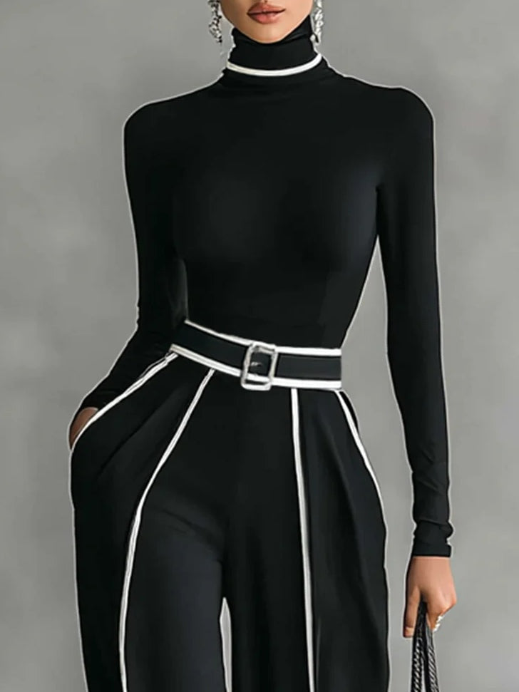 Léa | Conjunto de Top de Cuello Alto y Pantalón Ancho con Cinturón, Elegante