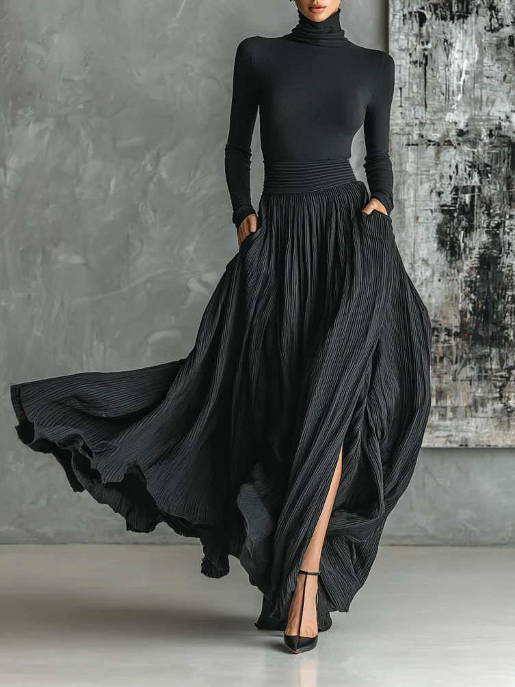 Quinn | Conjunto de Top de Cuello Alto y Falda Plisada, Chic