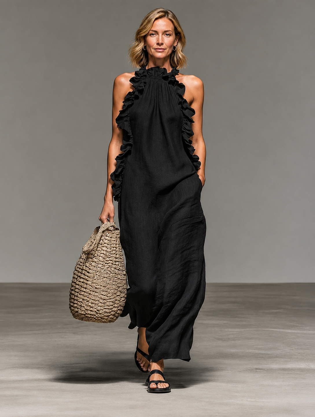Emma | Vestido Maxi sin Mangas con Volantes Suaves, Refinado