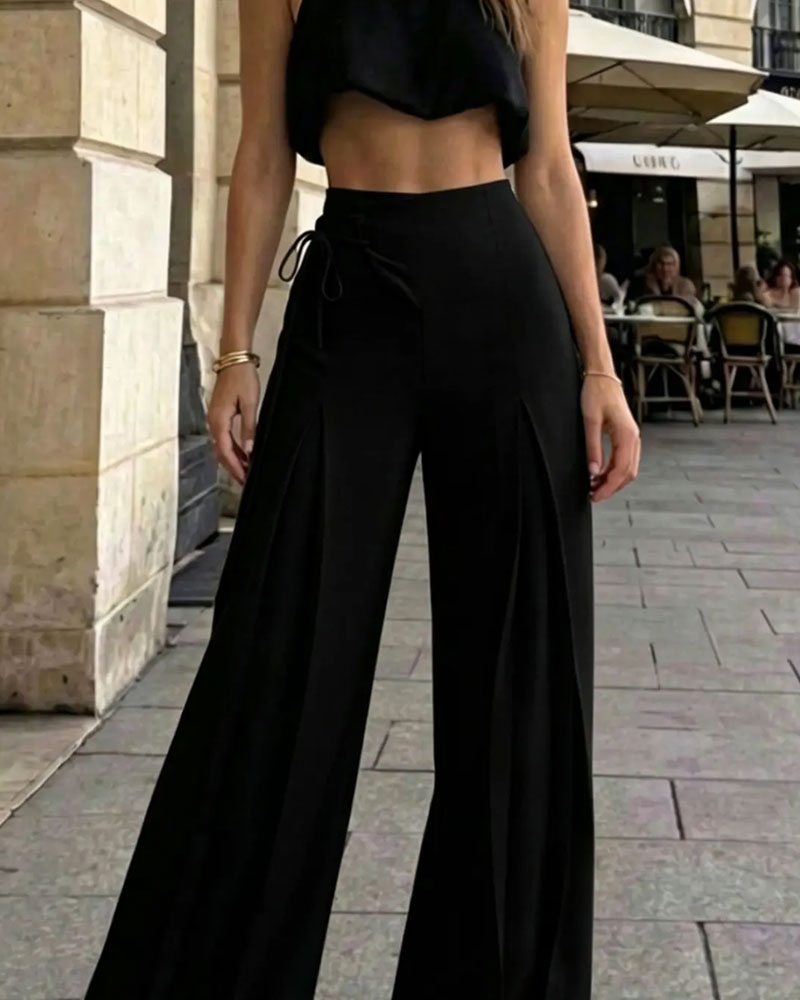 Nerina | Pantalón Largo Liso con Cordones, Comodidad Elegante