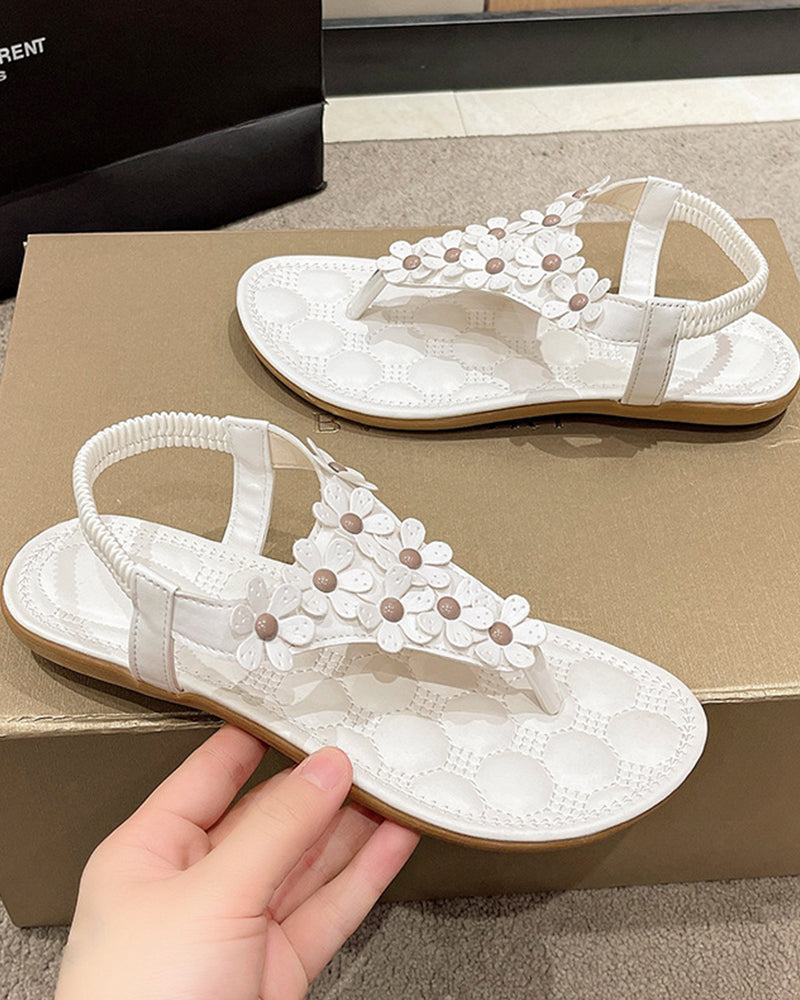 Sandalias de Playa con Flores en Relieve