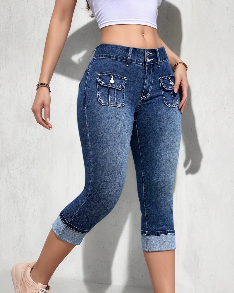 Aude | Vaqueros Cropped Casual con Bolsillos, Estilo Relajado
