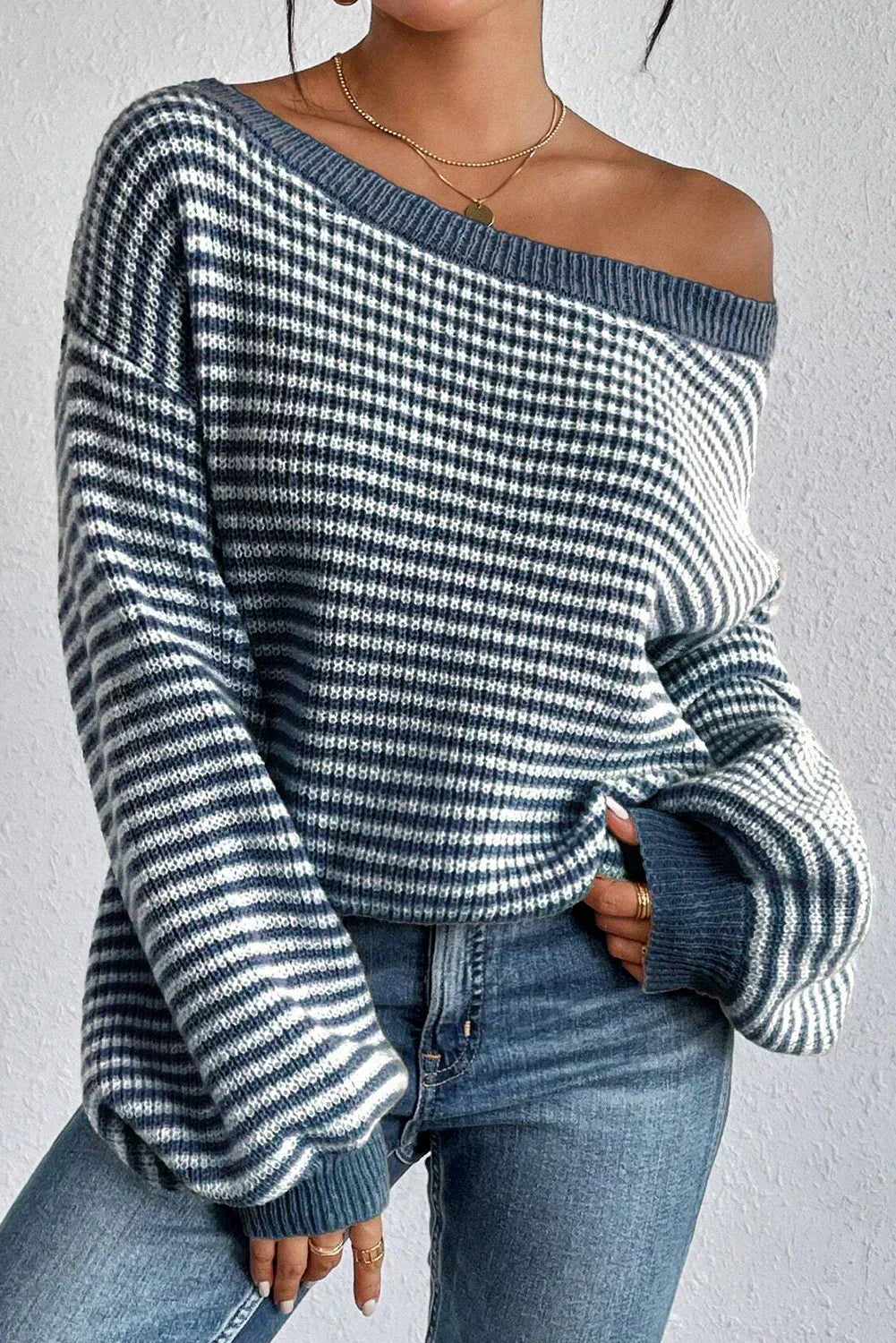Lourdes | Jersey de Rayas con Hombros Descubiertos, Casual
