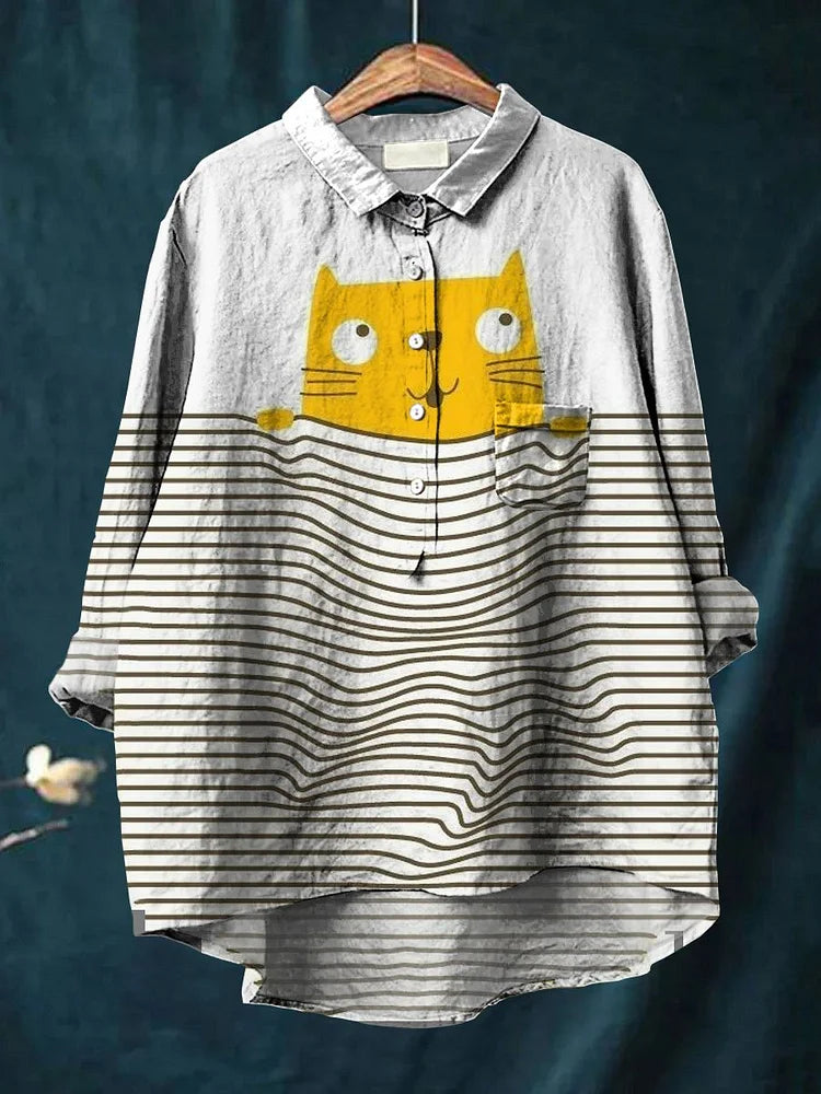 Úrsula | Camisa con Estampado Artístico de Gatos, Original