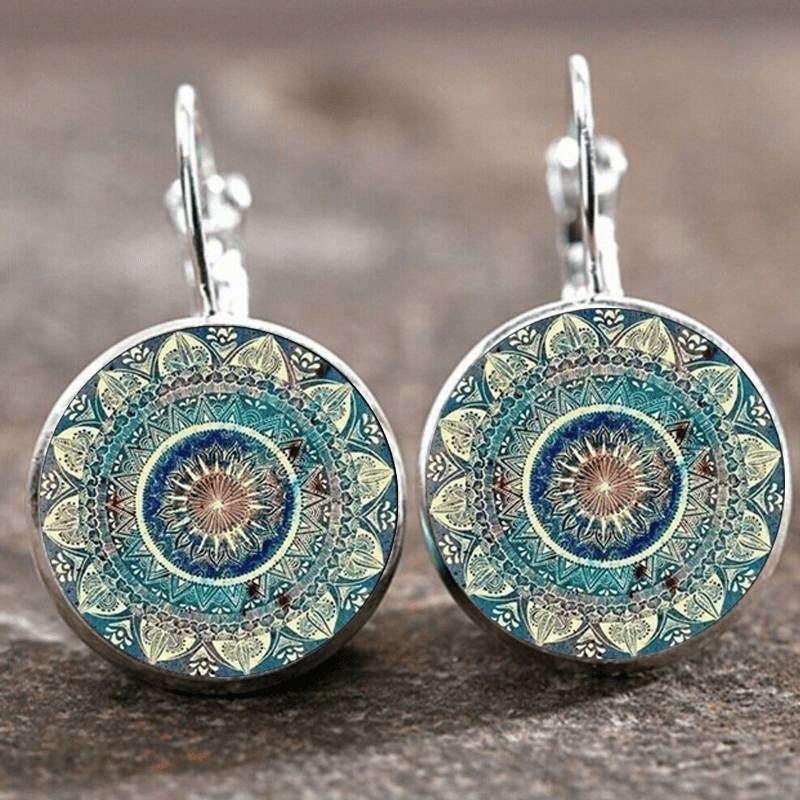 Zenara | Pendientes Vintage Redondos con Mandala, Bohemios y Elegantes