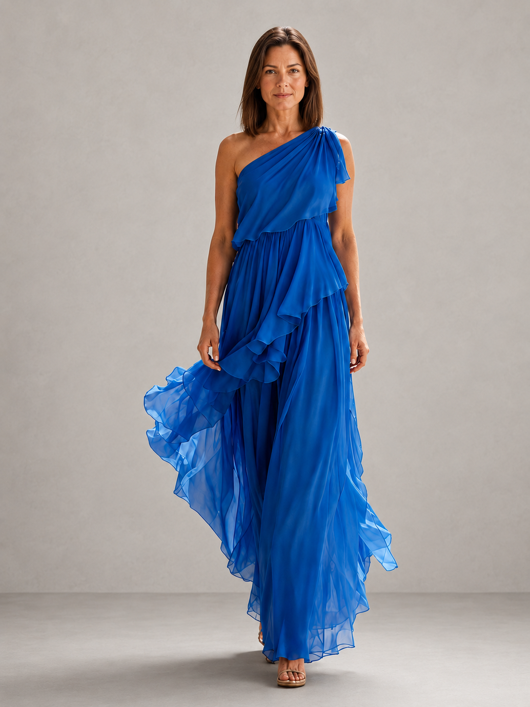 Scarlett | Vestido Maxi Asimétrico a un Hombro con Volantes, Veraniego