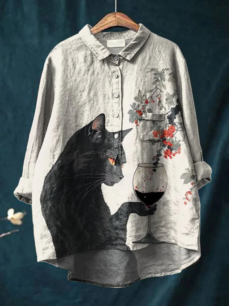 Úrsula | Camisa con Estampado Artístico de Gatos, Original