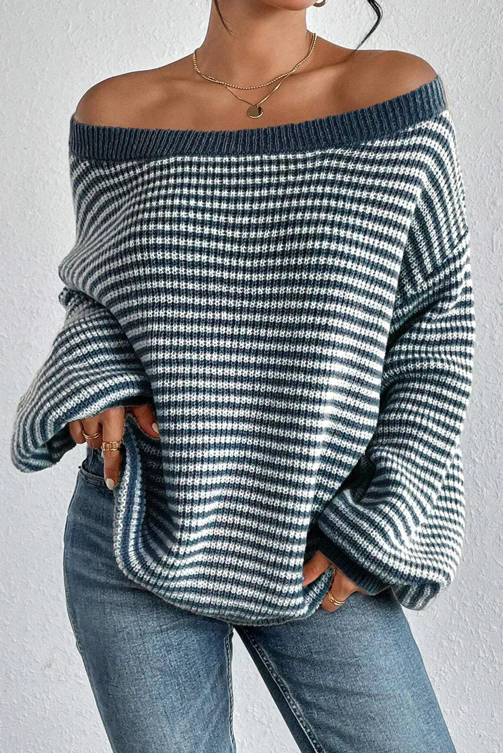 Lourdes | Jersey de Rayas con Hombros Descubiertos, Casual