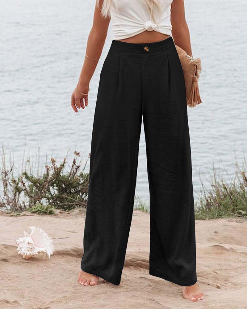 Pantalón Ancho con Cintura Elástica y Botones