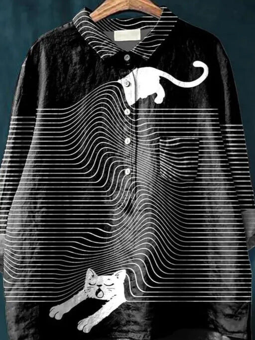 Coco | Camisa con Estampado Artístico de Gatos, Original