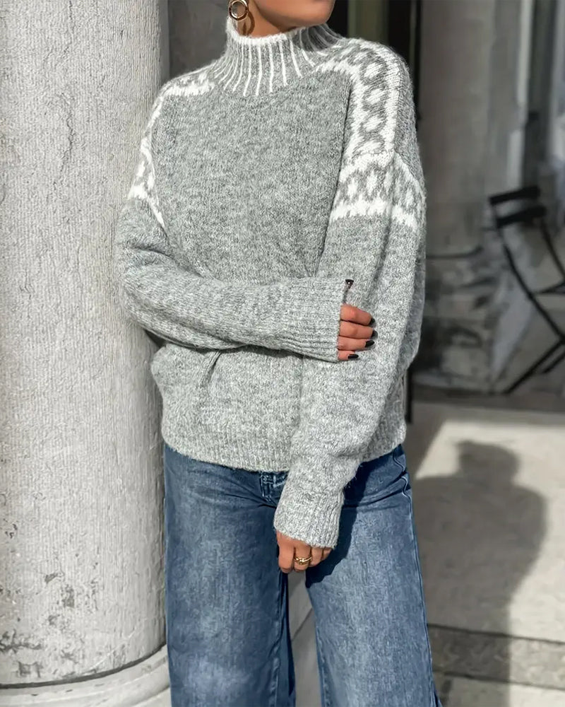 Runa | Jersey de Cuello Alto con Estampado en Contraste, Diseño Llamativo